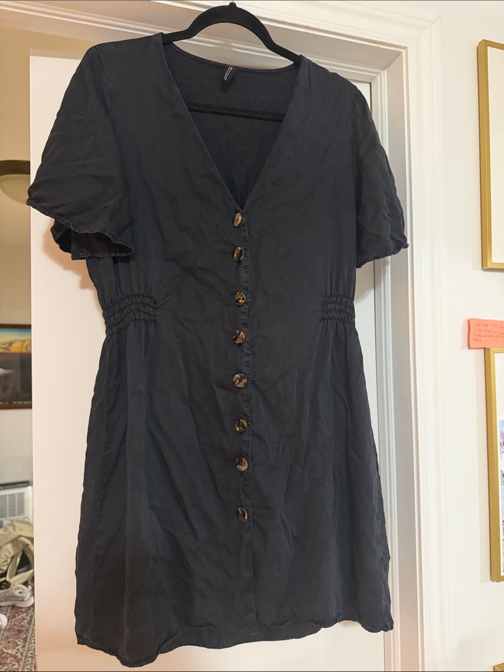 Zara Black V-Neck Button Front Dress